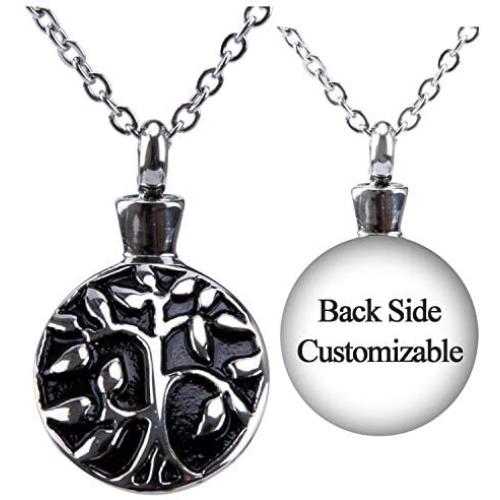 Fanery Sue Personalized Custom Tree of Life Cremation Urn Necklace for Ashes Memorial Stainless Steel Pendant