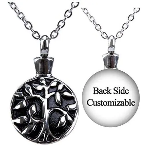 Fanery Sue Personalized Custom Tree of Life Cremation Urn Necklace for Ashes Memorial Stainless Steel Pendant