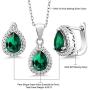 Gem Stone King Sterling Silver Pear Shape Green Nano Emerald Pendant Earrings Set 6.50 cttw with 18 Inch Silver Chain