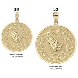 Solid 14k Yellow Gold Bible Verse Serenity and Lords Prayer Medal Pendant