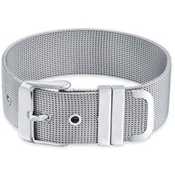 Bling Jewelry Unisex Wide Wrist Band Belt Buckle Mesh Bracelet for Men for Women Silver Tone Stainless Steel Adjustable