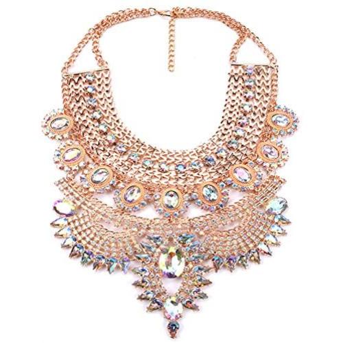 NABROJ Fashion Chunky Necklace Luxury Crystal Bib Collar Necklace Costume Jewelry for Women 8 Colors 1 Pc