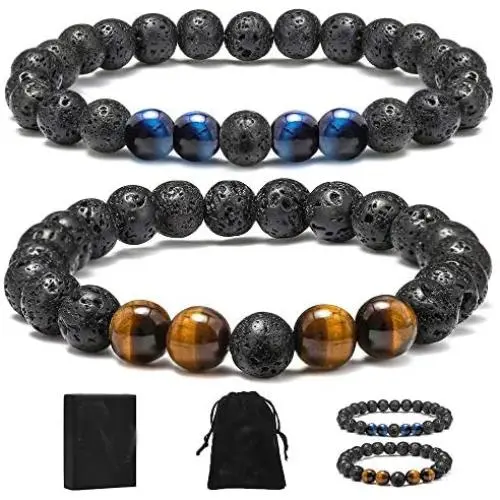 MONOZO Beaded Bracelets for Men Women - 8mm Tiger Eye Bead Bracelet Adjustable Natural Lava Rock Stone Essential Oil Anxiety Aromatherapy Bracelets Jewelry Gifts MONOZO Beaded Bracelets for Men Women - 8mm Tiger Eye Bead Bracelet Adjustable Natural Lava Rock Stone Essential Oil Anxiety Aromatherapy Bracelets Jewelry Gifts