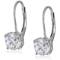 Platinum-Plated Sterling Silver Swarovski Zirconia Leverback Earrings