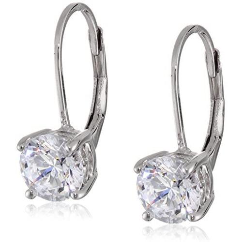 Platinum-Plated Sterling Silver Swarovski Zirconia Leverback Earrings