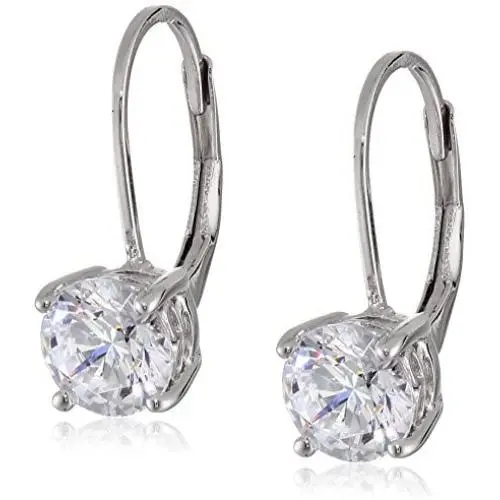Platinum-Plated Sterling Silver Swarovski Zirconia Leverback Earrings Platinum-Plated Sterling Silver Swarovski Zirconia Leverback Earrings
