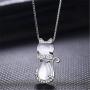 Cute Pink Cat Pendant Necklace, Platinum Plated, Animal Cat Jewelry Gifts for for Teen Girls ZY062
