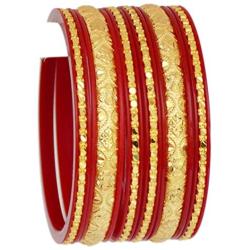 JDZ COLLECTION Indian Ethnic Bollywood Gold Plated Bangles Jewelry Bracelet 6pc Bangles Set Bracelet Ethnic Bangles Red Partywear Bangles Set