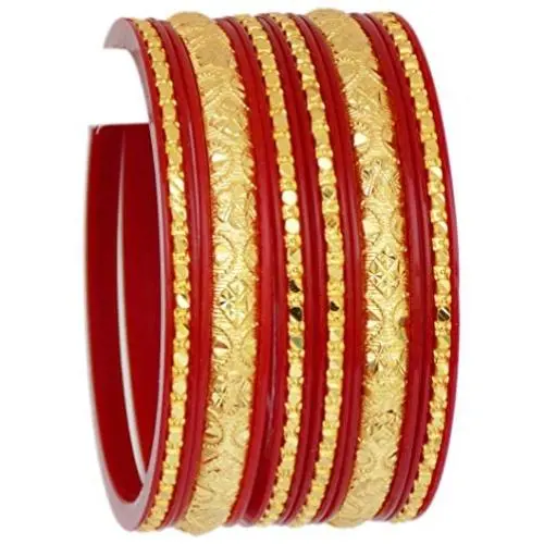 JDZ COLLECTION Indian Ethnic Bollywood Gold Plated Bangles Jewelry Bracelet 6pc Bangles Set Bracelet Ethnic Bangles Red Partywear Bangles Set