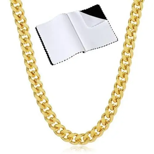 The Bling Factory 4mm-14mm 14k Yellow Gold Plated Flat Cuban Link Curb Chain Necklace The Bling Factory 4mm-14mm 14k Yellow Gold Plated Flat Cuban Link Curb Chain Necklace
