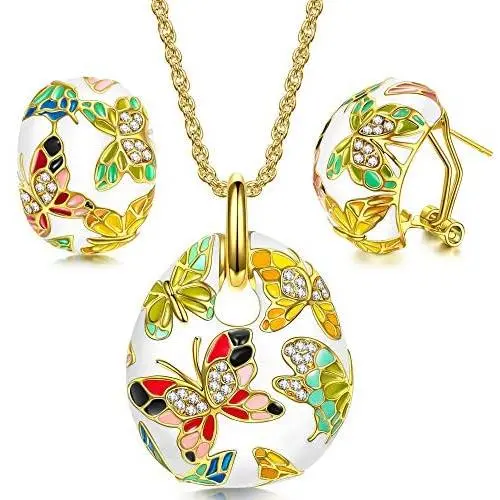 QIANSE Mothers Day Jewelry Set Gifts Spring of Versailles Gold Plated Handcrafted Enamel Butterfly Jewelry Set, Christmas Birthday Gifts for Her QIANSE Mothers Day Jewelry Set Gifts Spring of Versailles Gold Plated Handcrafted Enamel Butterfly Jewelry Set, Christmas Birthday Gifts for Her