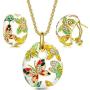 QIANSE Mothers Day Jewelry Set Gifts Spring of Versailles Gold Plated Handcrafted Enamel Butterfly Jewelry Set, Christmas Birthday Gifts for Her