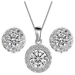 Majesto Round Jewelry Set for Women Bridesmaid Jewelry Sets Necklace and Earring Sets Costume Jewelry Gift 18K White Gold Plated
