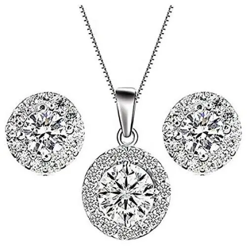Majesto Round Jewelry Set for Women Bridesmaid Jewelry Sets Necklace and Earring Sets Costume Jewelry Gift 18K White Gold Plated Majesto Round Jewelry Set for Women Bridesmaid Jewelry Sets Necklace and Earring Sets Costume Jewelry Gift 18K White Gold Plated