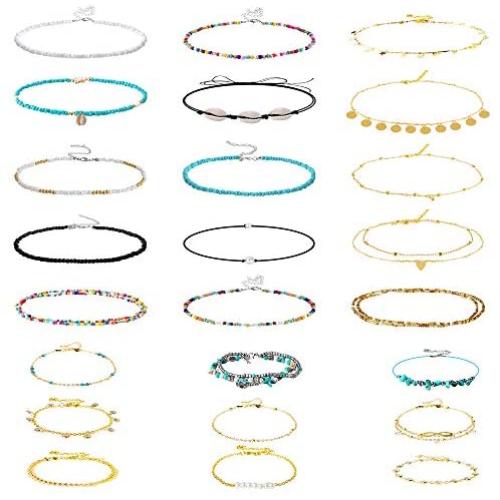 Mukum 24PCS Beaded Choker Necklaces for Women Beaded Necklace Seed Bead Chokers Colorful Jewelry Set for Women and Girls
