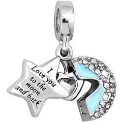 CharmSStory Heart I Love You To The Moon and Back Charm Beads For Bracelets