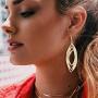 Fashion Gold Silver Double Twist Leaf Dangle Earrings Long Tassel Ear Jewelry Gift Bohemian Geometric Cut-Out Drop Earrings - Simple Metallic Open Hoop Dangles