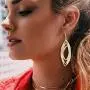 Fashion Gold Silver Double Twist Leaf Dangle Earrings Long Tassel Ear Jewelry Gift Bohemian Geometric Cut-Out Drop Earrings - Simple Metallic Open Hoop Dangles