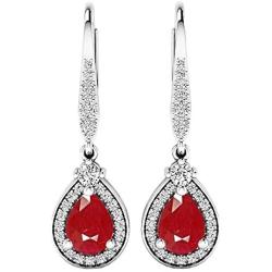 Dazzlingrock Collection 7X5 MM Each Pear Lab Created Gemstone & Real Diamond Teardrop Dangling Earrings, Sterling Silver