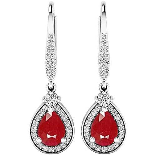 Dazzlingrock Collection 7X5 MM Each Pear Lab Created Gemstone & Real Diamond Teardrop Dangling Earrings, Sterling Silver