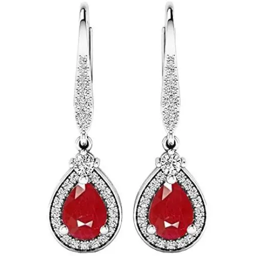Dazzlingrock Collection 7X5 MM Each Pear Lab Created Gemstone & Real Diamond Teardrop Dangling Earrings, Sterling Silver Dazzlingrock Collection 7X5 MM Each Pear Lab Created Gemstone & Real Diamond Teardrop Dangling Earrings, Sterling Silver