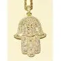 Shop-iGold Hamsa Evil Eye Protector Men Women 925 Italy Gold Finish Iced Silver Charm Pendant Stainless Steel Real 3 mm Rope Chain, Mans Jewelry, Iced Pendant, Rope Necklace 16''- 24''