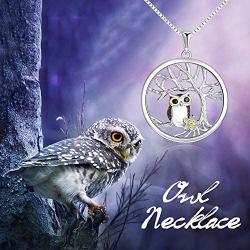 YFN Sterling Silver Tree of Life Necklace for Women, Owl Pendant Necklace Owl Gifts for Owl Lover Jewelry for Women
