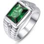 BONLAVIE Mens Wedding Engagement Rings Emerald Cut 8x10mm Created Black Onyx Green Emerald White Cubic Zirconia 925 Sterling Silver 11mm Bands Size 6-12