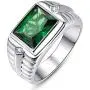 BONLAVIE Mens Wedding Engagement Rings Emerald Cut 8x10mm Created Black Onyx Green Emerald White Cubic Zirconia 925 Sterling Silver 11mm Bands Size 6-12