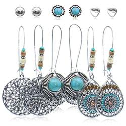 Vintage Ethnic New Big Fan shape Bronze Indian Earrings Set For Women Bohemian Tassel Shell beads Teardrop Geometric Triangle Drop Earring Jewelry 6 pcs