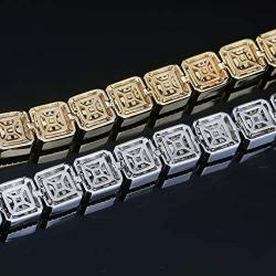 JINAO 10MM 18k Gold Plated Iced Out Jumbo Square Sparkling Baguette Cubic Zirconia Tennis Link Chains for Men