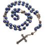 Nazareth Store Deep Blue Crystal Beads Rosary Necklace Holy Soil Medal & Cross Crucifix Christian Handmade Religious Rosaries