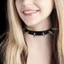 Flongo Gothic Black Rivet Leather Spiked Necklace Neckband Choker, Unisex Spike Studded Punk Rock Biker Wide Strap Leather Collar Necklace, Rivets Spiked Accent Leather Choker (Newest Upgrade Model)