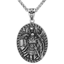 GuoShuang Nordic Viking Amulet Odin face Wolf Geri Freki Raven Amulet Stainless Steel Necklace with Valknut Rune Gift Bag