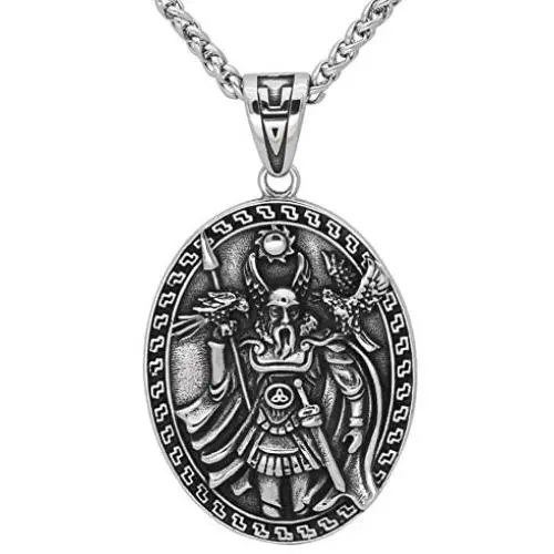GuoShuang Nordic Viking Amulet Odin face Wolf Geri Freki Raven Amulet Stainless Steel Necklace with Valknut Rune Gift Bag GuoShuang Nordic Viking Amulet Odin face Wolf Geri Freki Raven Amulet Stainless Steel Necklace with Valknut Rune Gift Bag