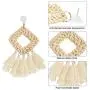 4 Pairs Rattan Earrings Lightweight Geometric Statement Tassel Woven Bohemian Earrings Handmade Straw Wicker Braid Hoop Drop Dangle Earrings For Women Girls (Style A)