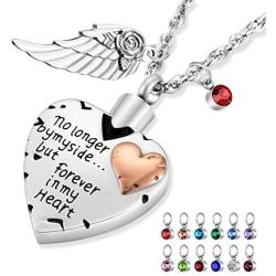 Dletay Heart Cremation Necklace for Ashes with 12 Birthstones Urn Necklace for Ashes-No Longer by My Side, But Forever in My Heart