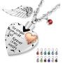Dletay Heart Cremation Necklace for Ashes with 12 Birthstones Urn Necklace for Ashes-No Longer by My Side, But Forever in My Heart
