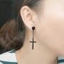 JSEA Black Silver Stainless Steel Cross Dangle Long Earrings Barbell Screw Back Round Stud Earrings