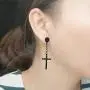 JSEA Black Silver Stainless Steel Cross Dangle Long Earrings Barbell Screw Back Round Stud Earrings JSEA Black Silver Stainless Steel Cross Dangle Long Earrings Barbell Screw Back Round Stud Earrings
