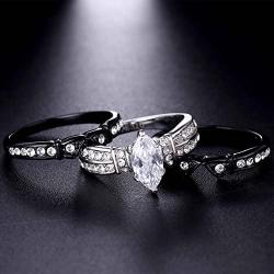 MABELLA Black Wedding Engagement Ring Set Stainless Steel Marquise Cubic Zirconia Gifts for Women