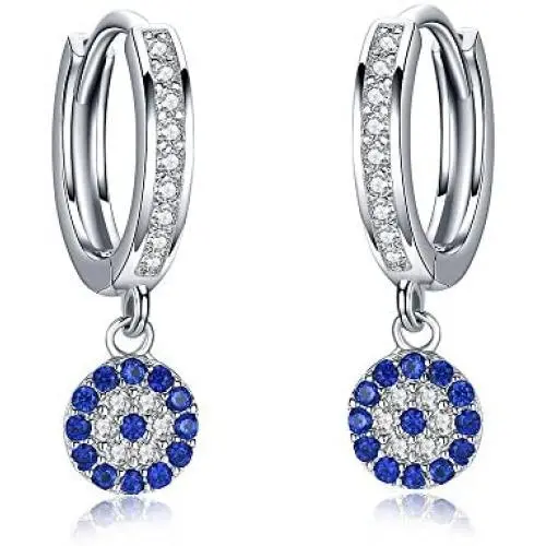 Round Blue Evil Eye Stud Earrings in Sterling Silver 925 With Cubic Zirconia CZ and Butterfly Backs Round Blue Evil Eye Stud Earrings in Sterling Silver 925 With Cubic Zirconia CZ and Butterfly Backs