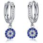Round Blue Evil Eye Stud Earrings in Sterling Silver 925 With Cubic Zirconia CZ and Butterfly Backs