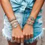 Pura Vida Rose Gold/Gold Riviera Stone Bezel Braided Bracelet Plated Charm Adjustable Band Waterproof Pura Vida Rose Gold/Gold Riviera Stone Bezel Braided Bracelet Plated Charm Adjustable Band Waterproof