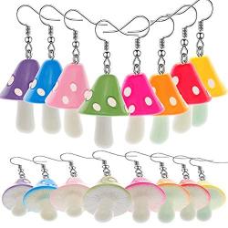 RechicGu 8 Pairs 3D Mushroom Shape Dangle Earrings Set Colorful Kawaii Nature Food Fresh Vegetables Jewelry Funny Sweet Lovely Women Girls Gift