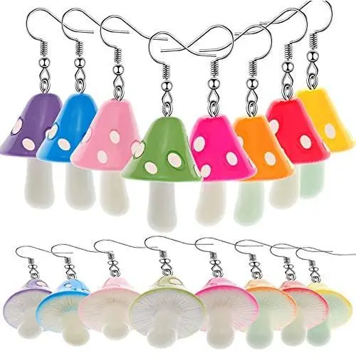 RechicGu 8 Pairs 3D Mushroom Shape Dangle Earrings Set Colorful Kawaii Nature Food Fresh Vegetables Jewelry Funny Sweet Lovely Women Girls Gift