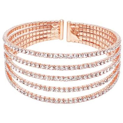 Rosemarie Collections Womens 5 Strand Rhinestone Statement Bracelet