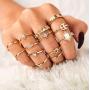INENIMARTJ 44 Pcs Vintage Knuckle Rings Set for Women Stackable Boho Gold&Silver Finger Rings Bohemian Midi Rings Star Moon Wave Turquoise Evil Eye Rings for Teen Girls