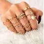 INENIMARTJ 44 Pcs Vintage Knuckle Rings Set for Women Stackable Boho Gold&Silver Finger Rings Bohemian Midi Rings Star Moon Wave Turquoise Evil Eye Rings for Teen Girls
