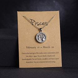 BELLA-Bee 2PC/Set 12 Constellation Pendant Necklace Coin Pendant Astrology Constellation Horoscope Zodiac Necklace with Message Card for Women Girls Jewelry
